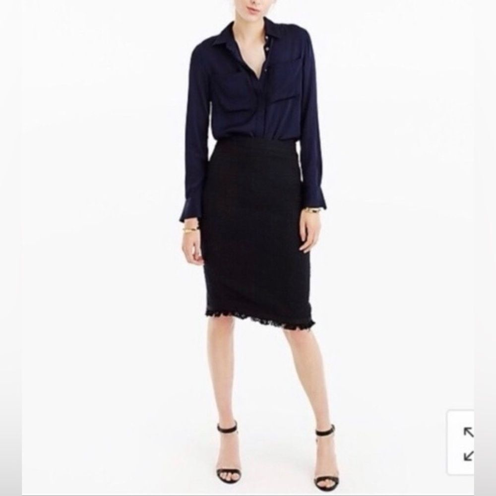 J. Crew Tweed Pencil Skirt with Fringe hem Size 6 Office Career wear